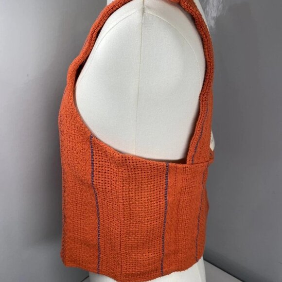 Road To Nowhere Women's Cropped Tank Top Size XS | Sofia Woven Cotton – Orange - Picture 9 of 10